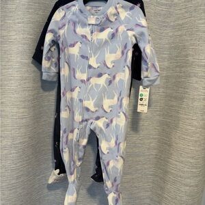 Carter's One Piece Footed Pajama Girls Set of 2 Size 18 Months Blue & Purple NWT